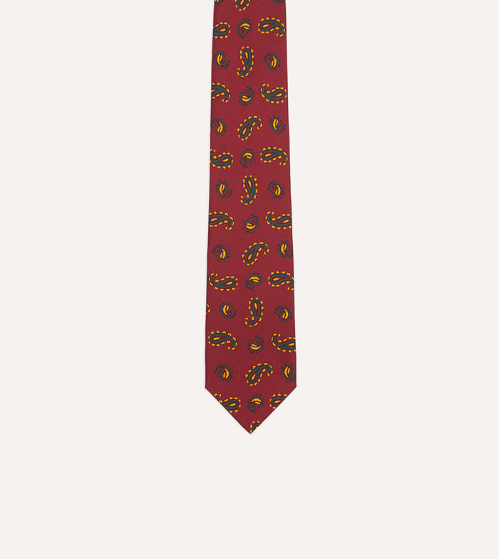 Red Paisley Print Silk Self Tipped Tie