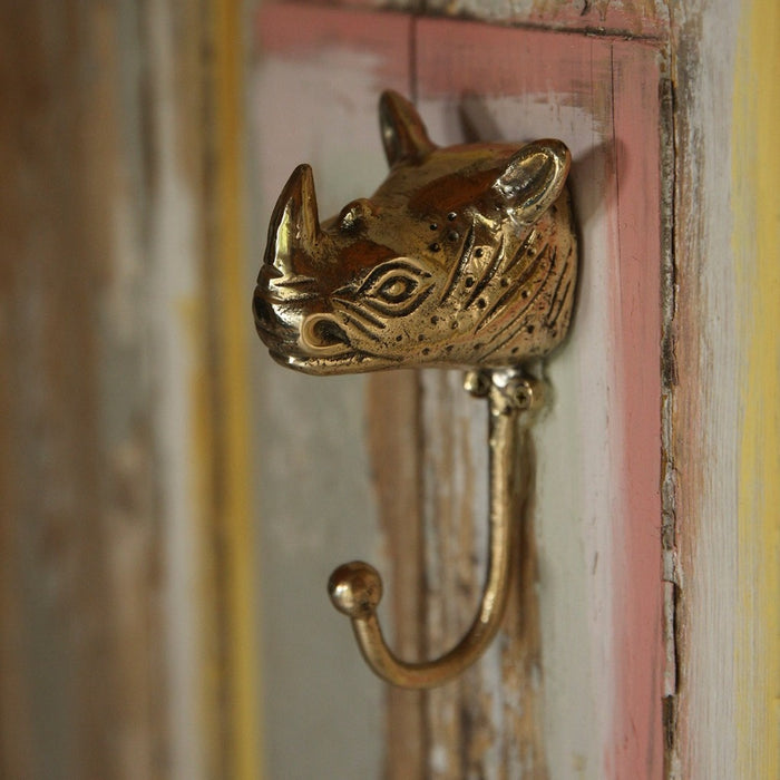 Rhino Wall Hook - Recycled Brass