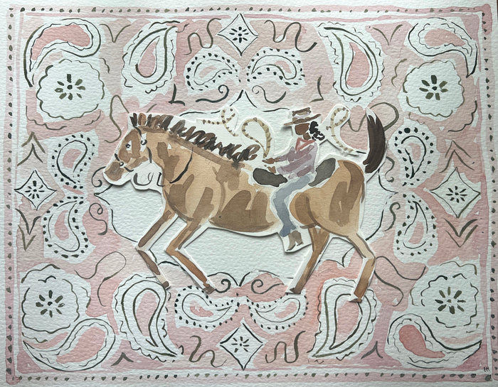 Rodeo Horse in Pink, Original 11x14 (discounted due to paint smudges on edge--see photos)