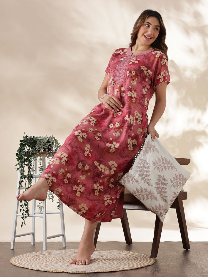 Rose Pink A Line Branded Nighty for Women