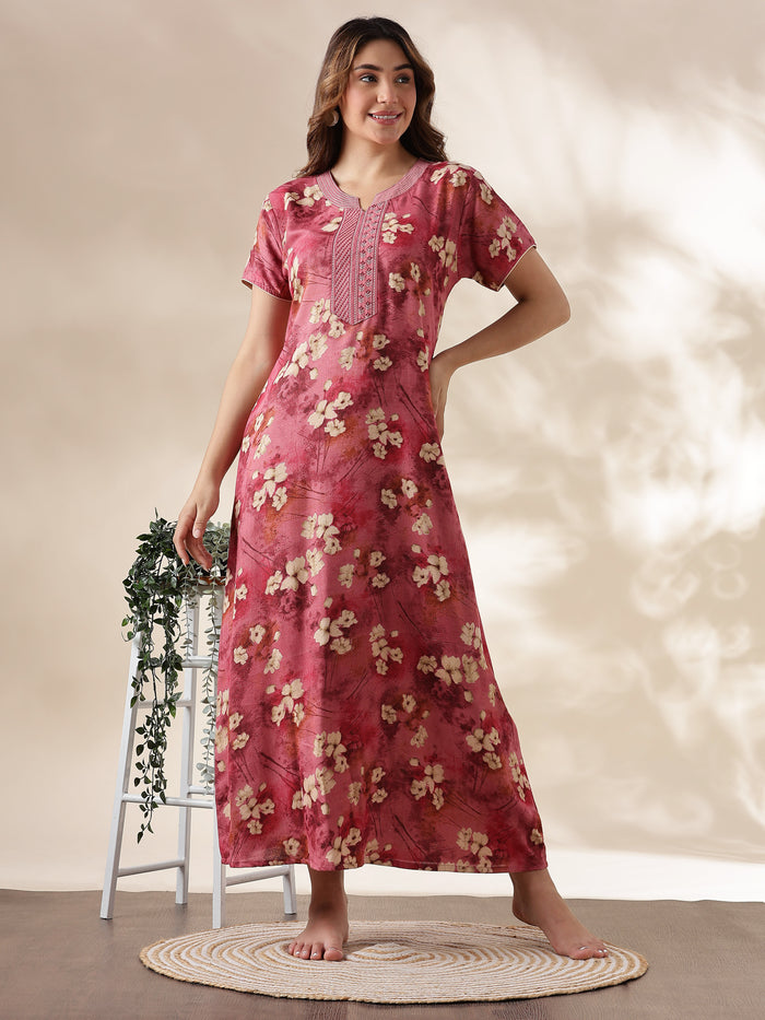 Rose Pink A Line Branded Nighty for Women