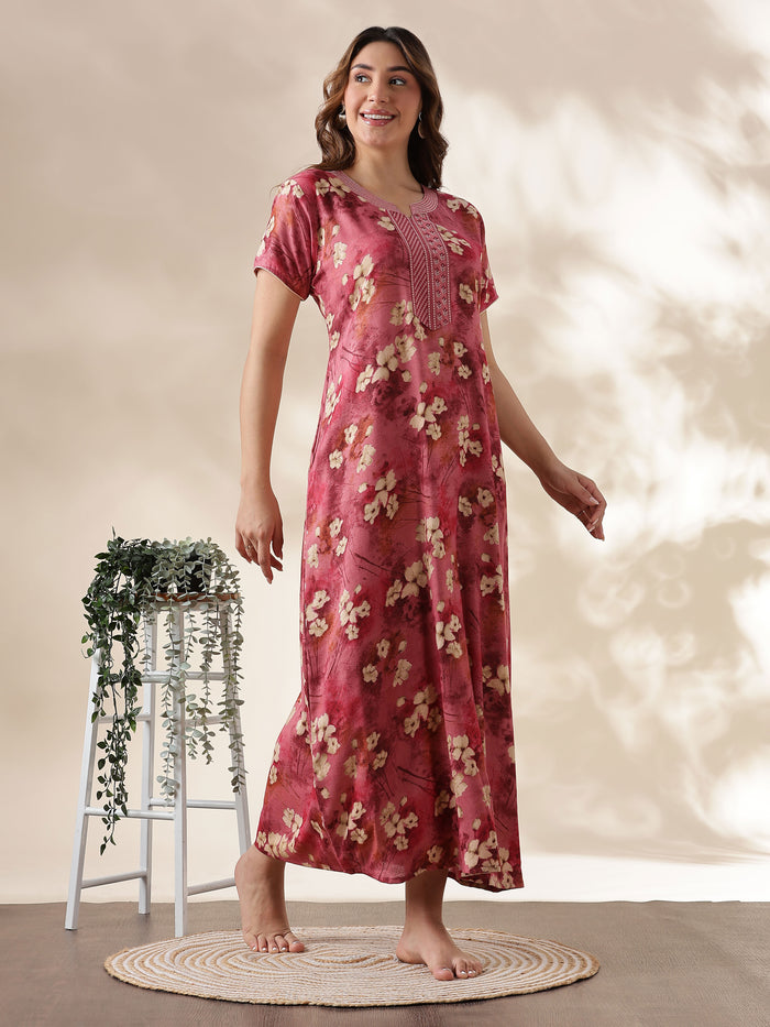Rose Pink A Line Branded Nighty for Women