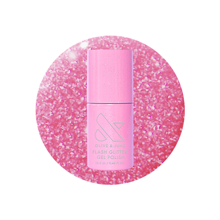 Rosé Rhymes with Partay Gel bottle showcasing cool-toned pink flash glitter gel polish for a sparkling mani