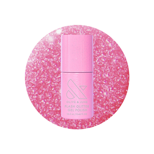 Rosé Rhymes with Partay Gel bottle showcasing cool-toned pink flash glitter gel polish for a sparkling mani