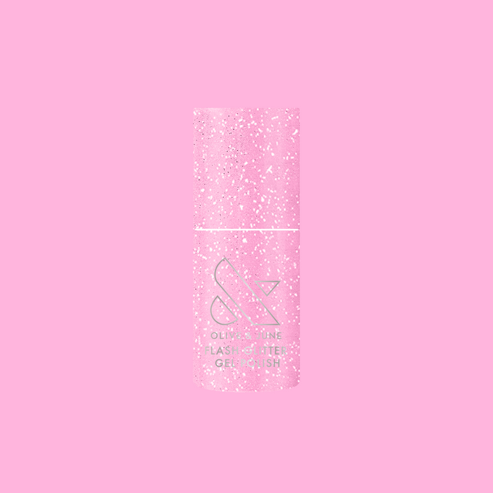 Rosé Rhymes with Partay Gel bottle with cool-toned pink flash glitter gel polish for a sparkling manicure
