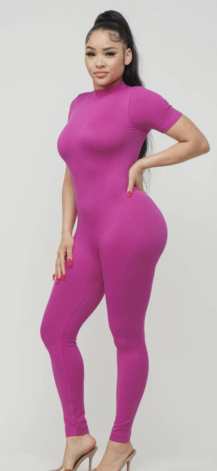 Seamless Front Zipper Mock Neck Jumpsuit
