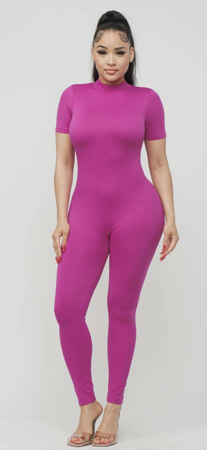 Seamless Front Zipper Mock Neck Jumpsuit