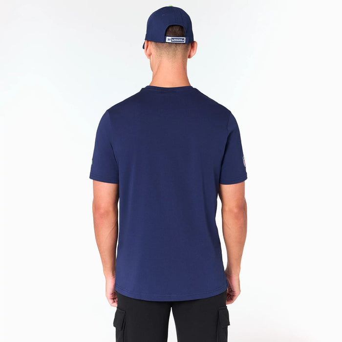 The Male model is wearing Seattle Seahawks NFL Navy T-Shirt 7