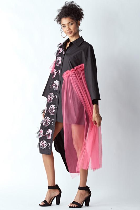 Shirt Dress with Mesh Details