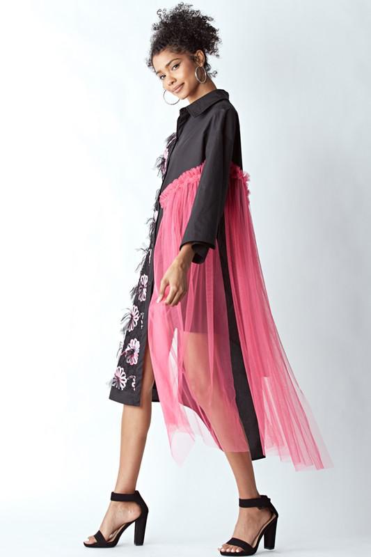 Shirt Dress with Mesh Details
