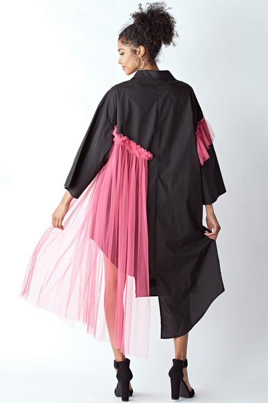 Shirt Dress with Mesh Details