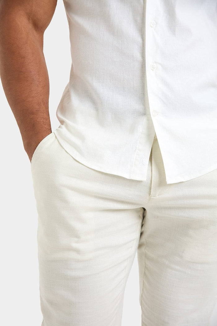 Short Sleeve Linen Blend Shirt in White - TAILORED ATHLETE - USA