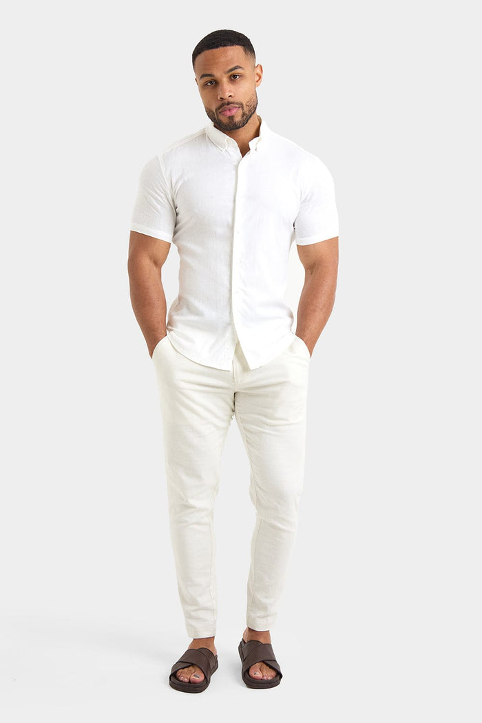 Short Sleeve Linen Blend Shirt in White - TAILORED ATHLETE - USA