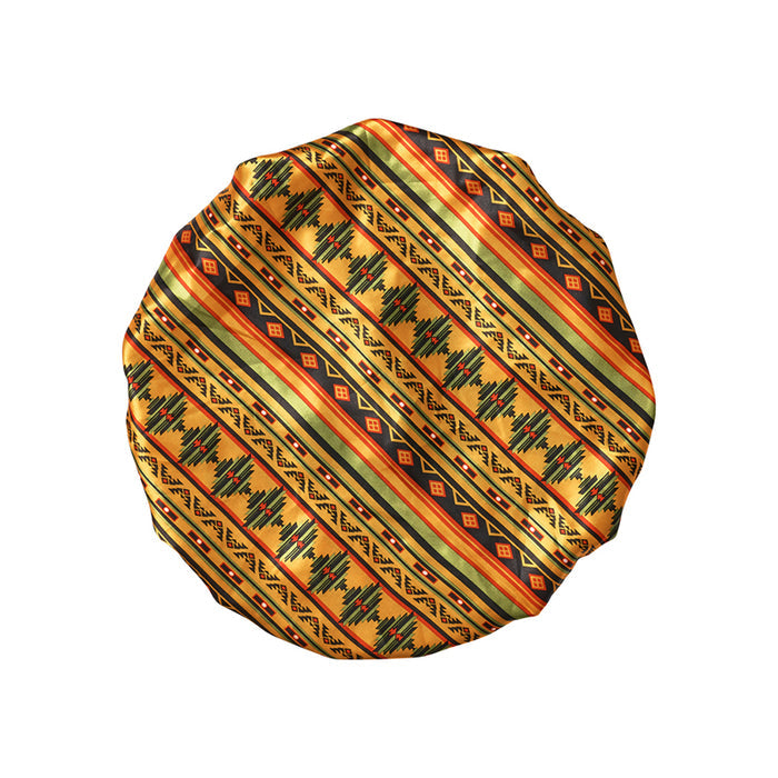 RED BEAUTY by KISS super jumbo silky bonnet in gold orange green Aztec stripe print for hair protection
