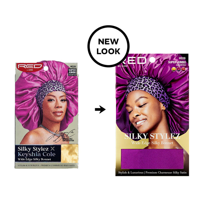 RED BEAUTY super jumbo silky bonnet purple wide edge satin with leopard print band for hair protection