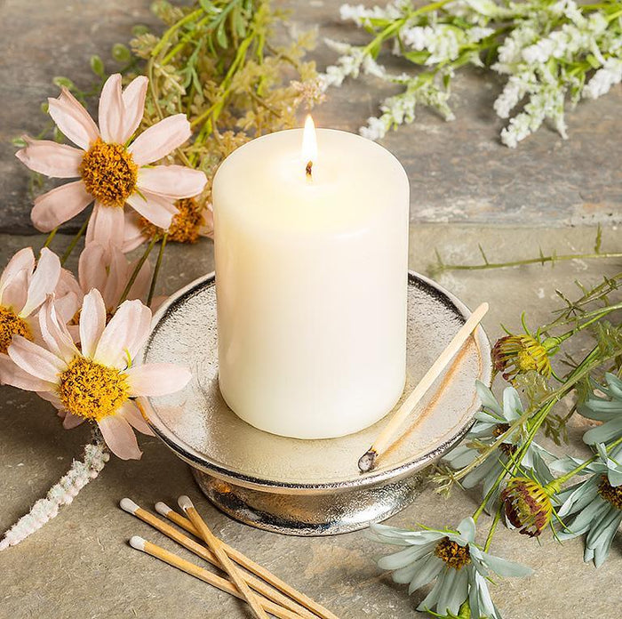 Silver Metal Pillar Candle Holder