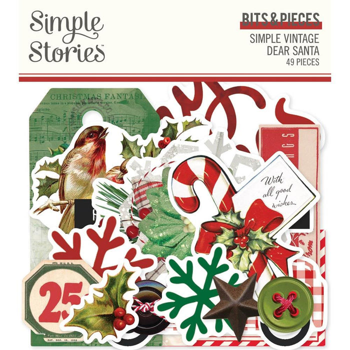 Simple Stories - Bits & Pieces Die-Cuts - 49/Pkg - Simple Vintage Dear Santa. Take your projects to the next level and put the perfect finishing touch with die cut embellishments. They can add dimensions and color to your projects. Available at Embellish Away located in Bowmanville Ontario Canada.