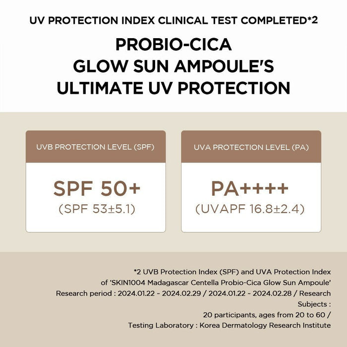 SKIN1004 Madagascar Probio - Cica Glow Sun Ampoule 50ml. SKIN1004 مدغشقر بروبيو سيكا جلو صن أمبولة - Princess Cosmetics Qatar
