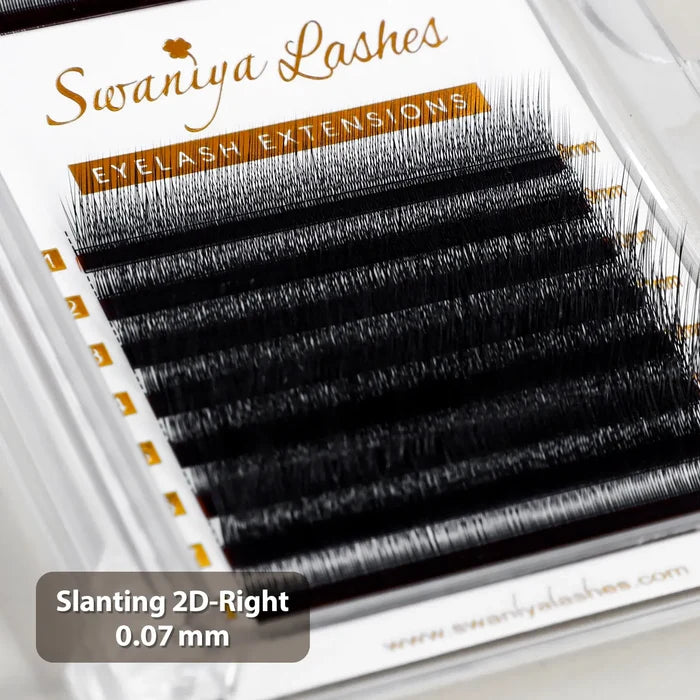 Slanting 2D Pre-Made Volume Lash Extensions 0.07mm — 8-15mm Mixed Tray| Swaniya Lashes