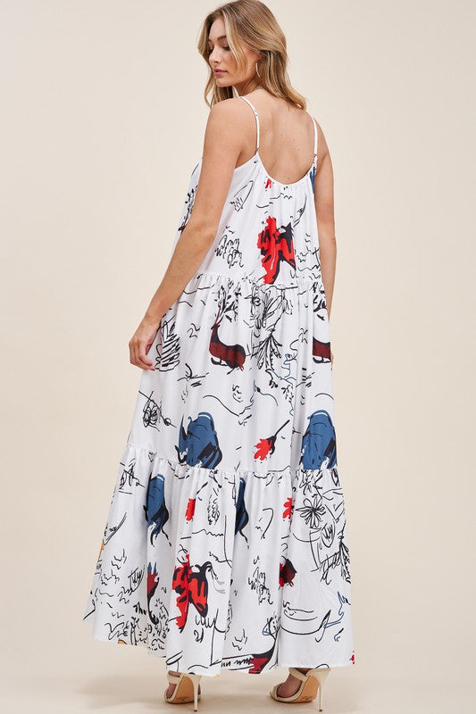 Sleeveless Printed Maxi Dress with Adjustable Straps
