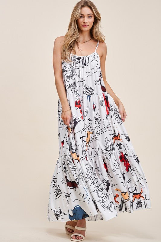 Sleeveless Printed Maxi Dress with Adjustable Straps