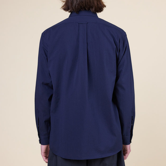 SO SHOP & HOSTEL NAKAMEGURO - Round Collar Seersucker Shirt - Navy Blue