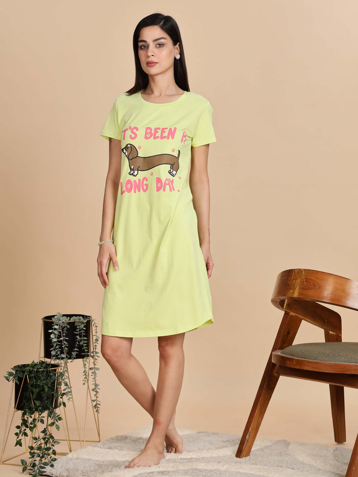 Pista Green Cotton Short Nightdress for Women