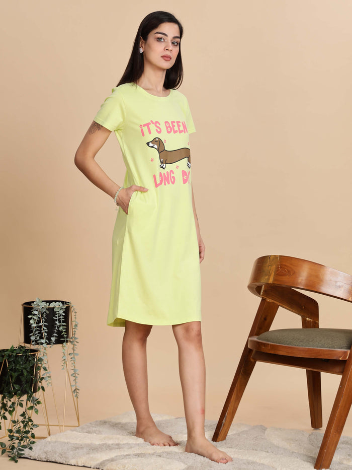 Pista Green Cotton Short Nightdress for Women