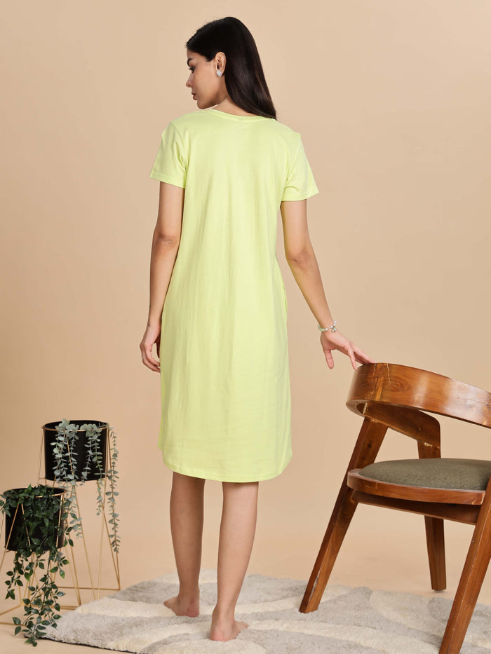 Pista Green Cotton Short Nightdress for Women
