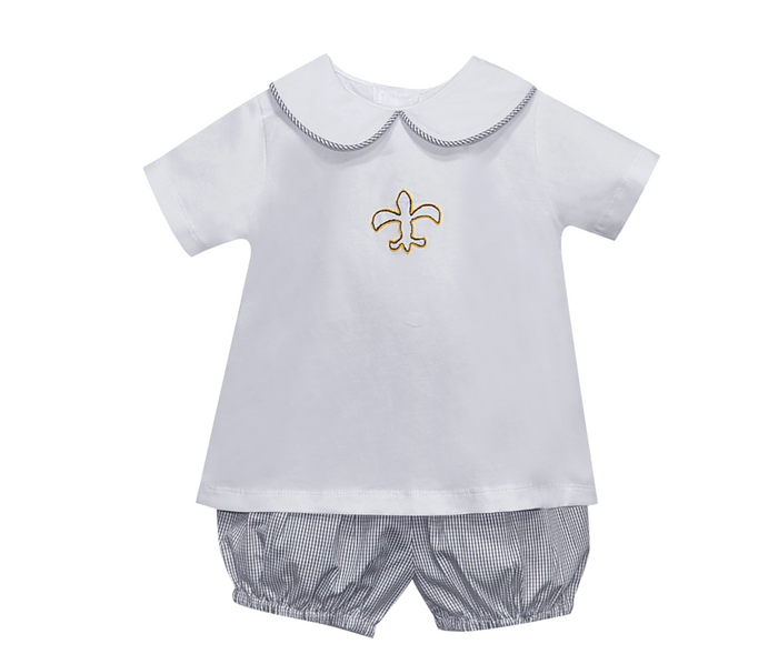 Southern Saturday Fleur de Lis Knit Boys Bloomer Set
