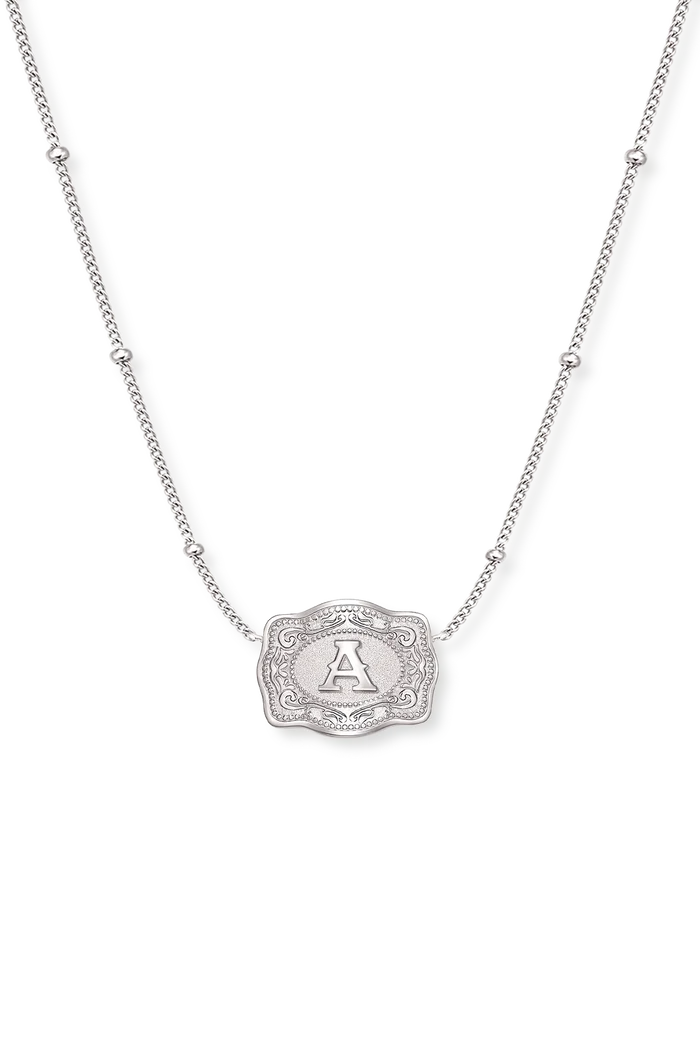 SpurWest Ultra Mini Belt Buckle Necklace - Silver (Initial)