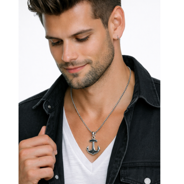 Stainless Steel Gibeon Meteorite Anchor Pendant With Chain
