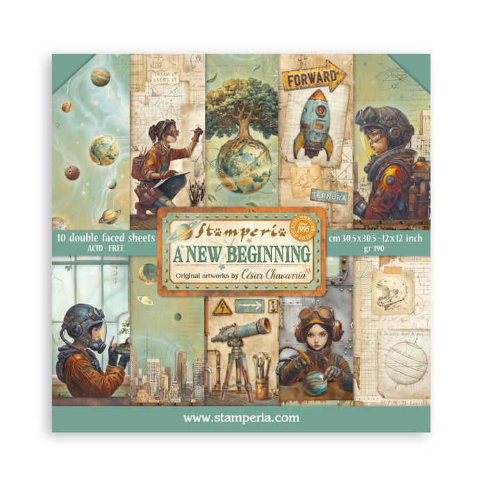 Stamperia - 12X12 Paper Pad - A New Beginning. 10 sheets. Available at Embellish Away located in Bowmanville Ontario Canada.