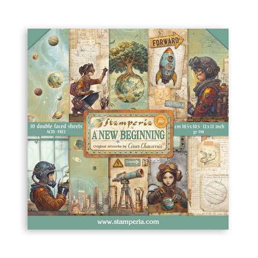Stamperia - 12X12 Paper Pad - A New Beginning. 10 sheets. Available at Embellish Away located in Bowmanville Ontario Canada.