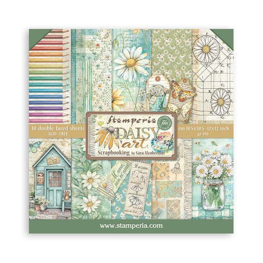 Stamperia - 12X12 Paper Pad - Daisy Art. 10 sheets. Available at Embellish Away located in Bowmanville Ontario Canada.