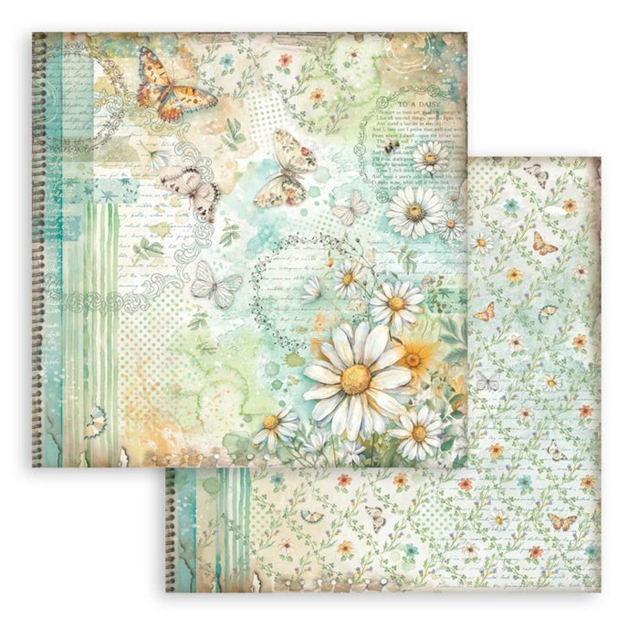 Stamperia - 12X12 Paper Pad - Daisy Art. 10 sheets. Available at Embellish Away located in Bowmanville Ontario Canada.