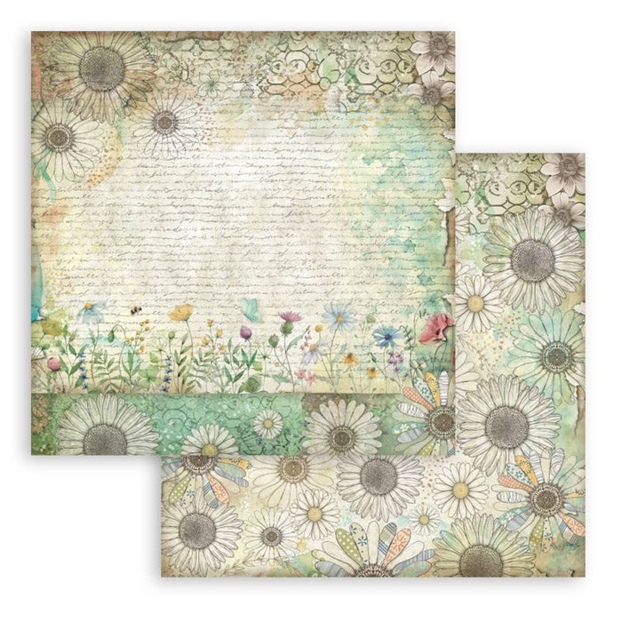Stamperia - 12X12 Paper Pad - Daisy Art. 10 sheets. Available at Embellish Away located in Bowmanville Ontario Canada.