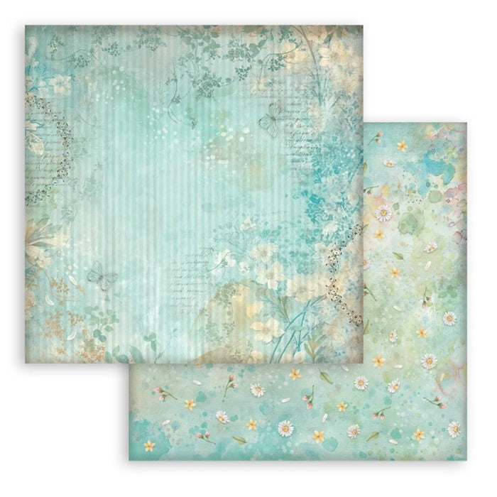 Stamperia - 8"X8" Backgrounds Paper Pad - Daisy Art. Includes 10 sheets double-sided. Available at Embellish away in Bowmanville Ontario Canada.
