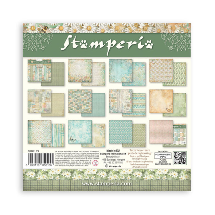 Stamperia - 8"X8" Backgrounds Paper Pad - Daisy Art. Includes 10 sheets double-sided. Available at Embellish away in Bowmanville Ontario Canada.