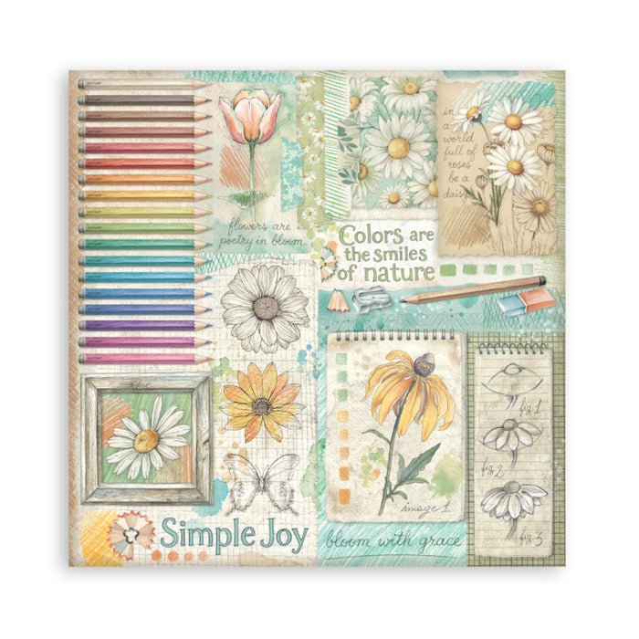 Stamperia - 8X8 Maxi Paper Pad - Daisy Art. Includes 22 sheets. Available at Embellish Away located in Bowmanville Ontario Canada.