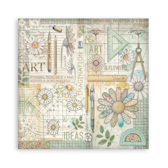 Stamperia - 8X8 Maxi Paper Pad - Daisy Art. Includes 22 sheets. Available at Embellish Away located in Bowmanville Ontario Canada.