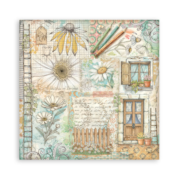 Stamperia - 8X8 Maxi Paper Pad - Daisy Art. Includes 22 sheets. Available at Embellish Away located in Bowmanville Ontario Canada.