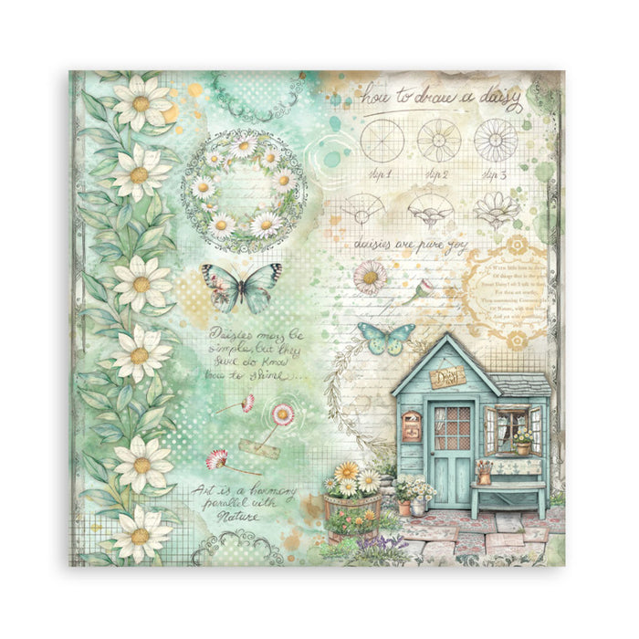 Stamperia - 8X8 Maxi Paper Pad - Daisy Art. Includes 22 sheets. Available at Embellish Away located in Bowmanville Ontario Canada.