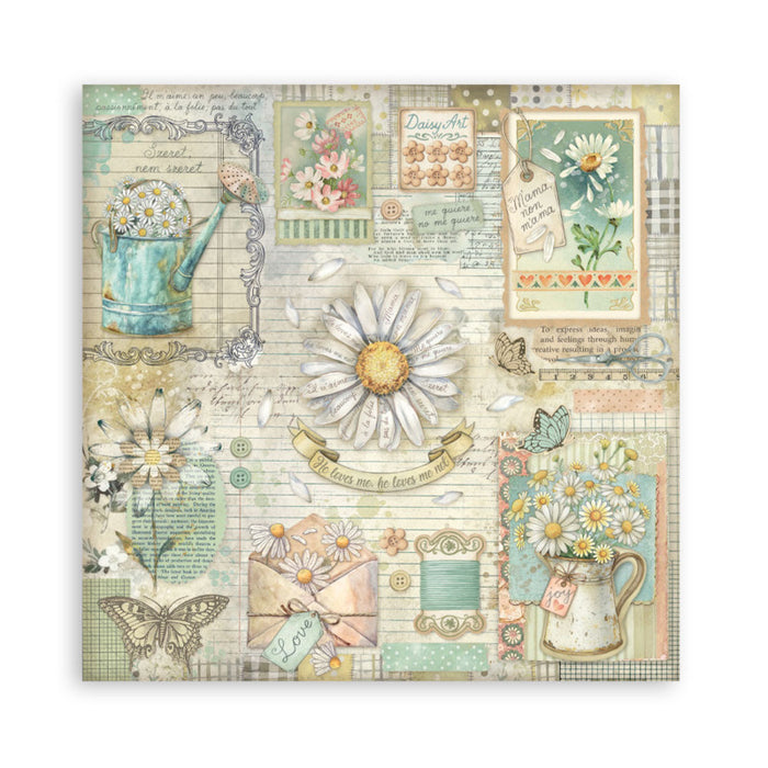 Stamperia - 8X8 Maxi Paper Pad - Daisy Art. Includes 22 sheets. Available at Embellish Away located in Bowmanville Ontario Canada.