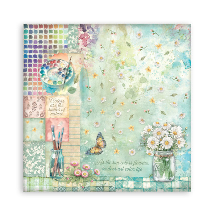 Stamperia - 8X8 Maxi Paper Pad - Daisy Art. Includes 22 sheets. Available at Embellish Away located in Bowmanville Ontario Canada.