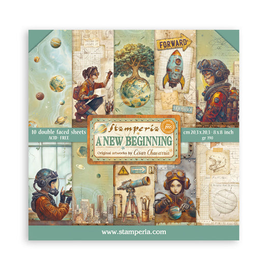 Stamperia - 8X8 Paper Pad - A New Beginning. 10 sheets. Available at Embellish Away located in Bowmanville Ontario Canada.