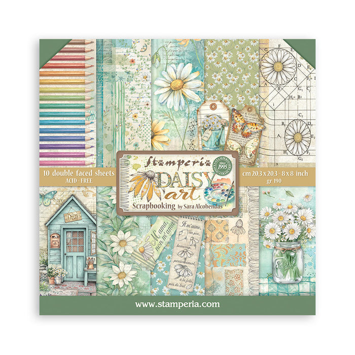 Stamperia - 8X8 Paper Pad - Daisy Art. 10 sheets. Available at Embellish Away located in Bowmanville Ontario Canada.