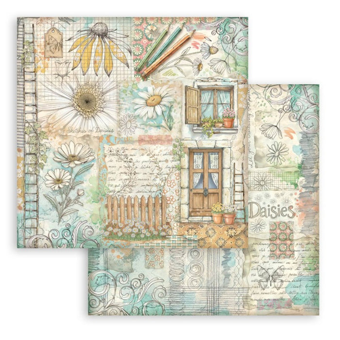 Stamperia - 8X8 Paper Pad - Daisy Art. 10 sheets. Available at Embellish Away located in Bowmanville Ontario Canada.