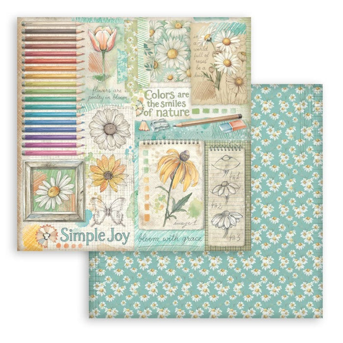 Stamperia - 8X8 Paper Pad - Daisy Art. 10 sheets. Available at Embellish Away located in Bowmanville Ontario Canada.