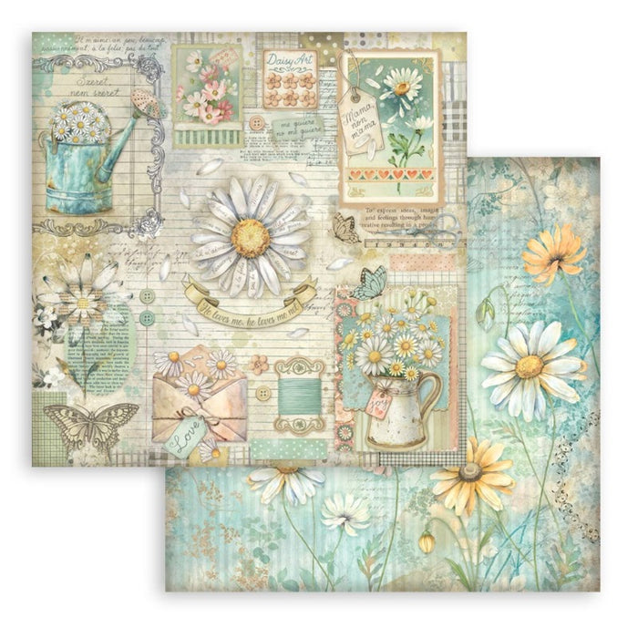 Stamperia - 8X8 Paper Pad - Daisy Art. 10 sheets. Available at Embellish Away located in Bowmanville Ontario Canada.